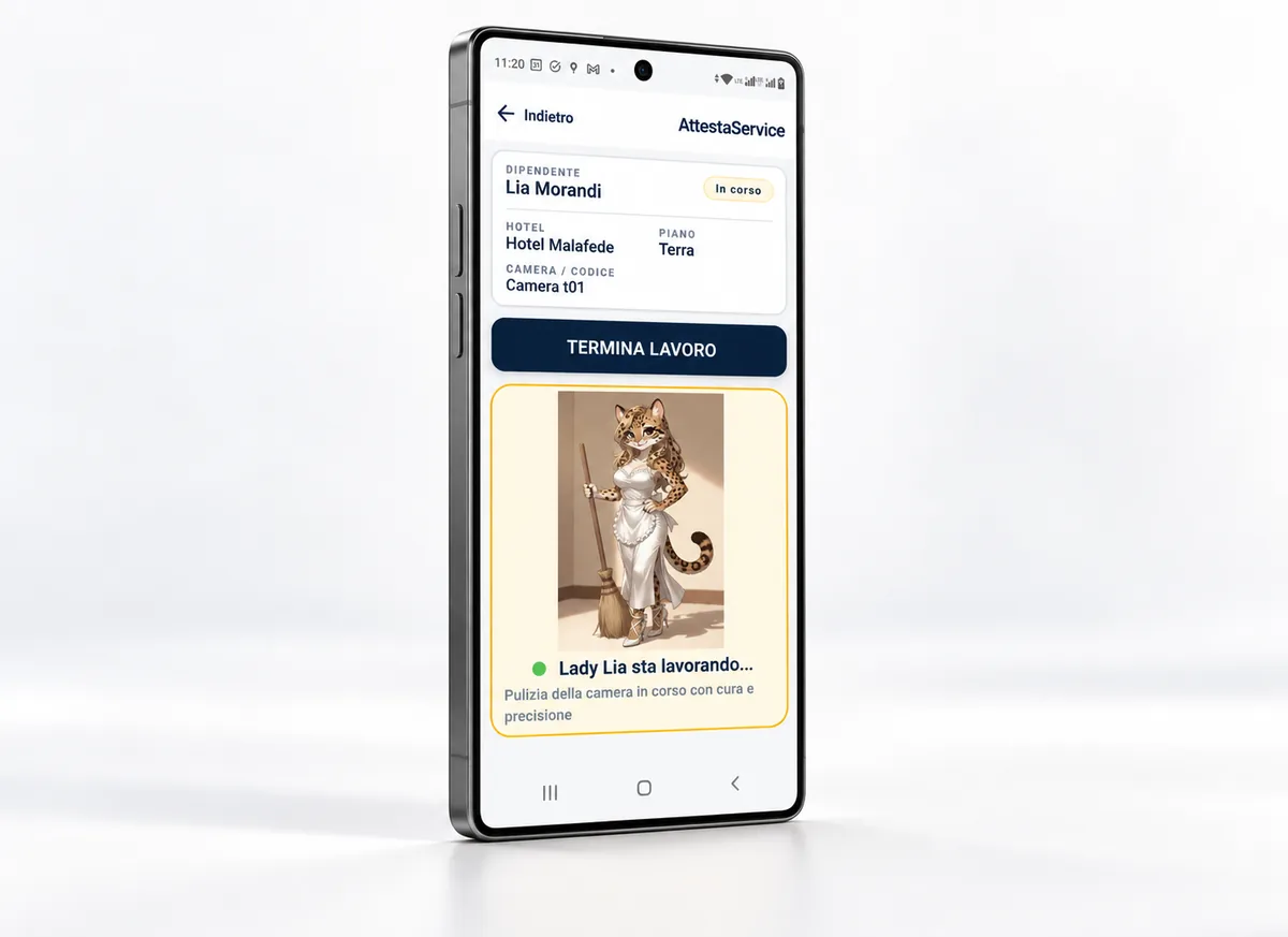 App mobile AttestaService: sessione di lavoro in corso in camera